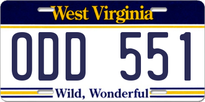 WV license plate ODD551