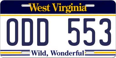 WV license plate ODD553