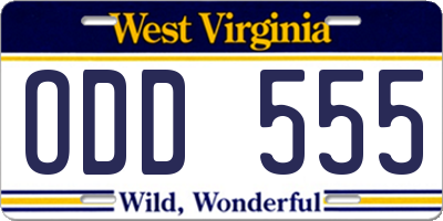 WV license plate ODD555