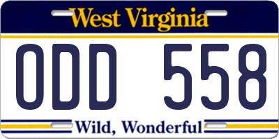 WV license plate ODD558
