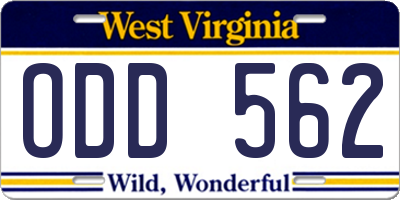 WV license plate ODD562