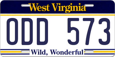 WV license plate ODD573
