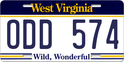 WV license plate ODD574
