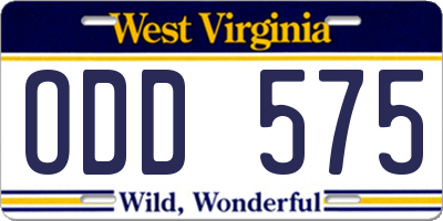 WV license plate ODD575