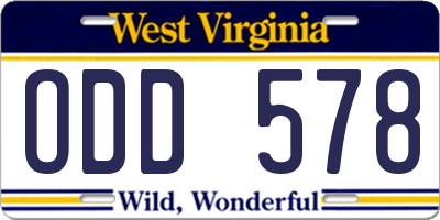 WV license plate ODD578