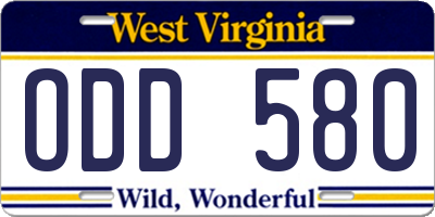 WV license plate ODD580