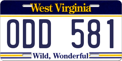 WV license plate ODD581