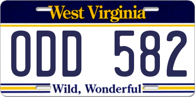 WV license plate ODD582