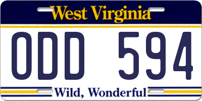 WV license plate ODD594