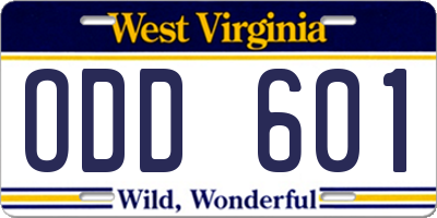 WV license plate ODD601