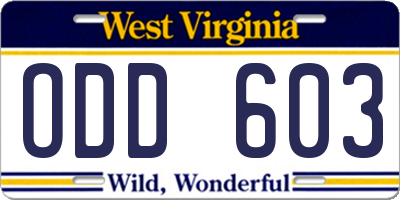 WV license plate ODD603