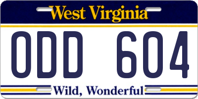 WV license plate ODD604