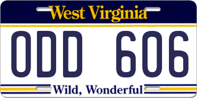 WV license plate ODD606
