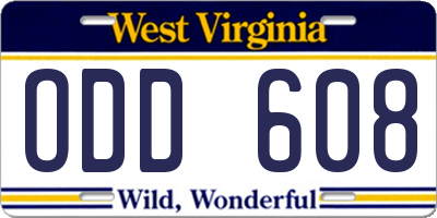 WV license plate ODD608
