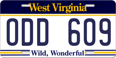 WV license plate ODD609