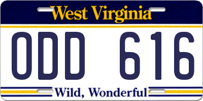 WV license plate ODD616