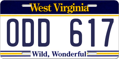 WV license plate ODD617