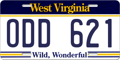 WV license plate ODD621