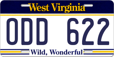 WV license plate ODD622