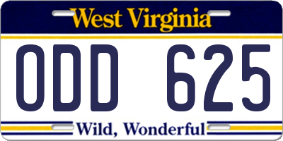 WV license plate ODD625