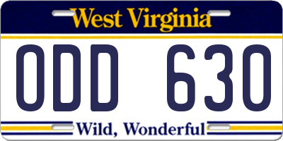 WV license plate ODD630