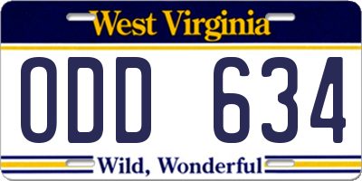 WV license plate ODD634