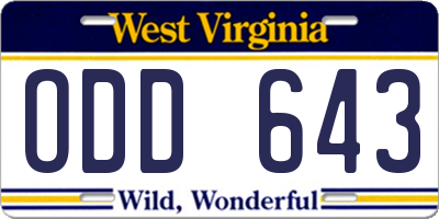 WV license plate ODD643