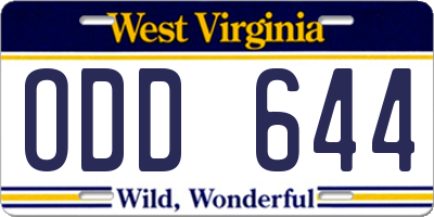 WV license plate ODD644