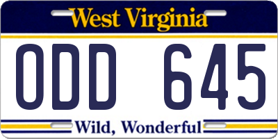 WV license plate ODD645