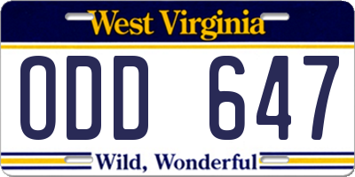 WV license plate ODD647
