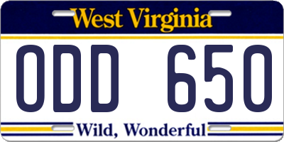 WV license plate ODD650