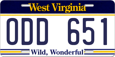 WV license plate ODD651