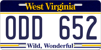 WV license plate ODD652