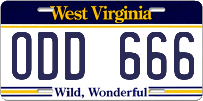 WV license plate ODD666