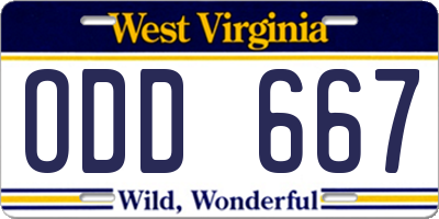WV license plate ODD667