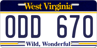 WV license plate ODD670