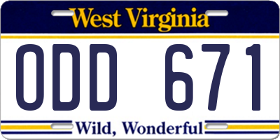 WV license plate ODD671