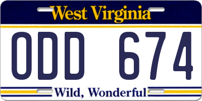 WV license plate ODD674