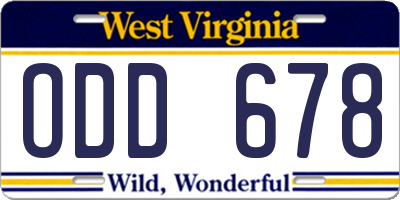 WV license plate ODD678