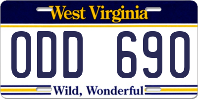 WV license plate ODD690