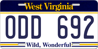 WV license plate ODD692
