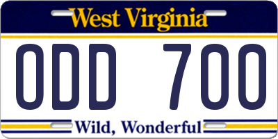 WV license plate ODD700
