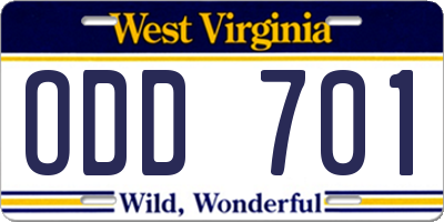 WV license plate ODD701