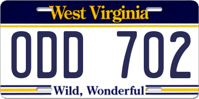 WV license plate ODD702