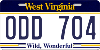 WV license plate ODD704