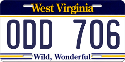 WV license plate ODD706