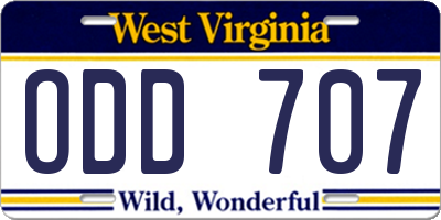 WV license plate ODD707