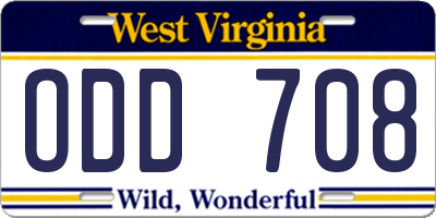 WV license plate ODD708