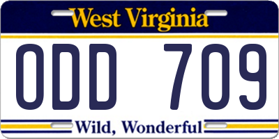 WV license plate ODD709