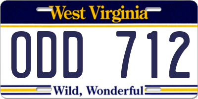 WV license plate ODD712